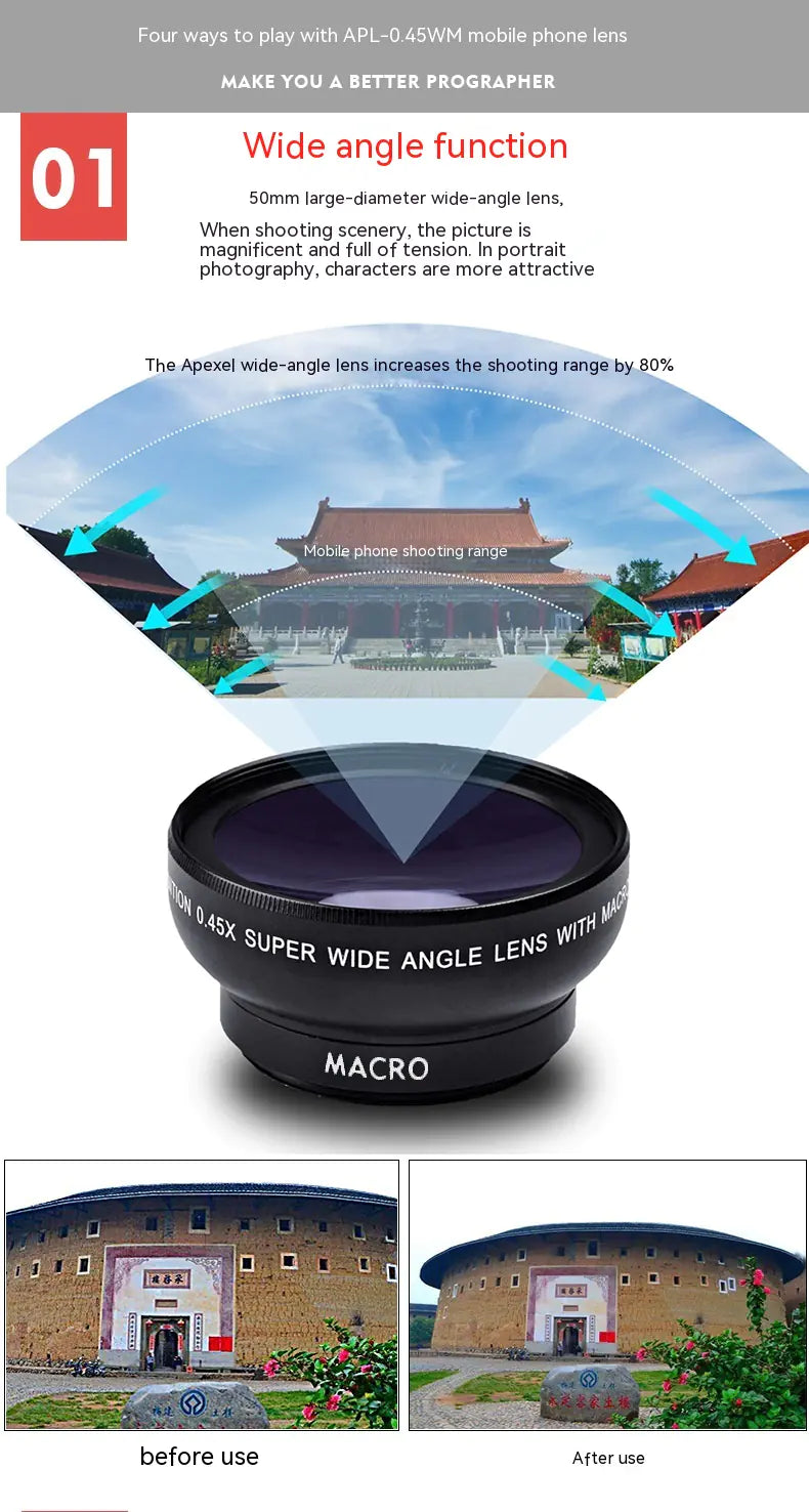 Universal 0.45x Wide Angle & 12.5x Macro Phone Lens